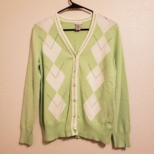 IZOD Golf | Green Argyle Cardigan Sweater